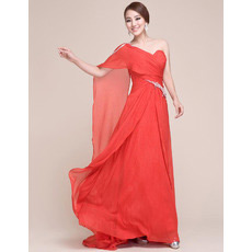 Affordable One Shoulder Chiffon Long Sheath Evening/ Prom Dresses