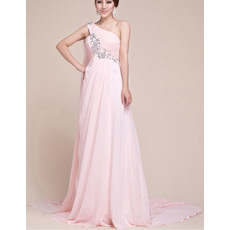 Custom One Shoulder Empire Chiffon Floor Length Evening/ Prom Dresses