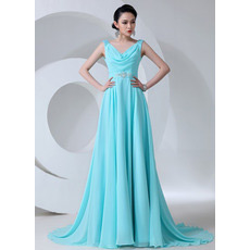 Inexpensive V-Neck A-Line Chiffon Long Evening/ Prom Dresses