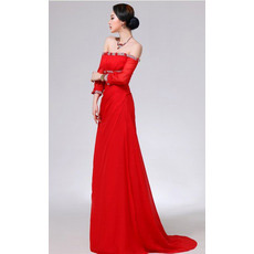 Custom Off-the-shoulder Long Sleeves Chiffon Evening/ Prom Dresses