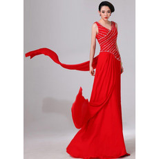 Affordable V-Neck Sheath Chiffon Floor Length Evening/ Prom Dresses