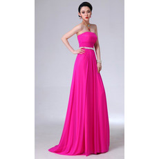 Sheath Chiffon Strapless Long Evening/ Prom Dresses for Spring