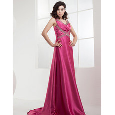 Sexy Satin A-Line Sweep Train Spaghetti Straps Evening/ Prom Dresses