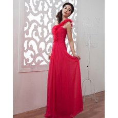 Discount One Shoulder Chiffon Floor Length Sheath Evening/ Prom Dresses