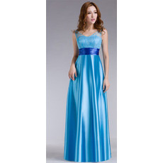 Formal Elegant Satin A-Line Floor Length V-Neck Evening/ Prom Dresses