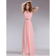 Custom Halter Chiffon Column Floor Length Evening/ Prom Dresses