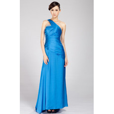 One Shoulder Chiffon Sweep Train Sheath Evening Dresses for Prom