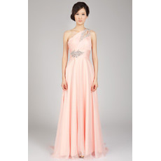 Sexy and Elegant Chiffon One Shoulder Sweep Train Evening Dresses