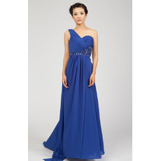 One Shoulder Chiffon Sweep Train Empire Evening Dresses for Prom