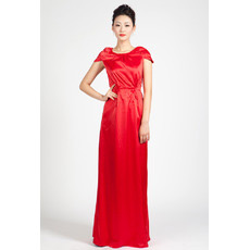 Custom Cap Sleeves Satin Column Floor Length Evening Dresses