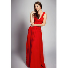 Sexy V-Neck Chiffon Floor Length A-Line Evening Dresses for Prom