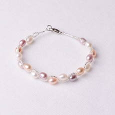 Inexpensive White/ Multicolor 6 - 7mm Freshwater Drop Pearl Bracelets