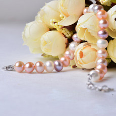 Multi Color 7-8mm Freshwater Natural Off-Round Bridal Pearl Bracelets