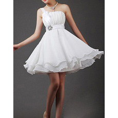 Custom One Shoulder Chiffon A-Line Short Reception Wedding Dresses