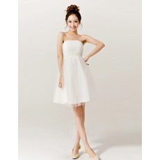 Inexpensive Empire Strapless Organza Short Beach Wedding Dresses