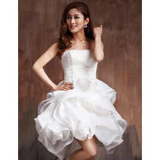 Chic Bubble Skirt Strapless Satin Short Beach Wedding Dresses