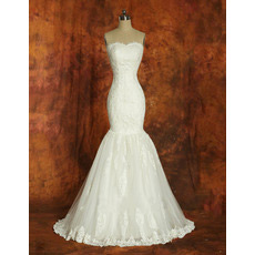 Mermaid Organza Sweetheart Brush Train Dresses for Spring Wedding