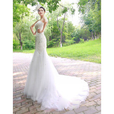 Custom Mermaid Sweetheart Court Train Organza Wedding Dresses