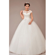 Affordable Short Sleeves Ball Gown Floor Length Wedding Dresses
