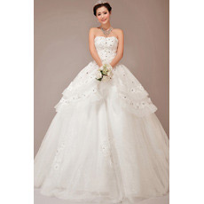 Custom Tiered Skirt Ball Gown Strapless Long Wedding Dresses