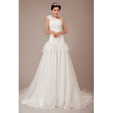 One Shoulder Chiffon Chapel Train A-Line Wedding Dresses for Spring