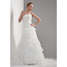 Tiered A-Line Strapless Sweep Train Dresses for Spring Wedding