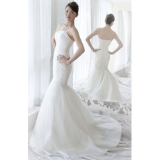 Affordable Mermaid/ Trumpet Strapless Sweep Train Wedding Dresses