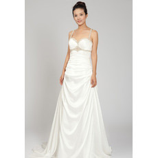 Sexy Spaghetti Straps Court Train Satin Sheath Wedding Dresses