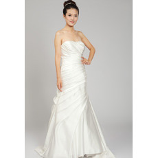 A-Line Strapless Sweep Train Satin Wedding Dresses for Spring