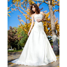 Elegant Vintage Satin A-Line Strapless Sweep Train Wedding Dresses