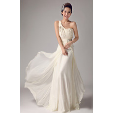 Affordable Chiffon One Shoulder Brush/ Sweep Train Wedding Dresses