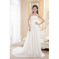 Discount Chiffon Strapless A-Line Court Train Wedding Dresses