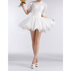 Casual Bubble Sleeves Lace A-Line Short Summer Beach Wedding Dresses