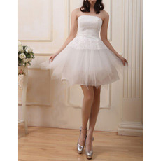 Custom A-Line Strapless Satin Organza Short Reception Wedding Dresses