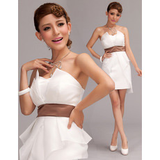 Custom Strapless Mini Satin Short Petite Wedding Dress with Belt