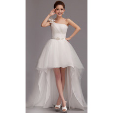 Custom Asymmetric High-Low One Shoulder Organza Wedding Dresses