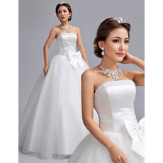 Simple Elegant A-Line Strapless Floor Length Satin Wedding Dresses