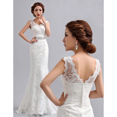 Custom Mermaid/ Trumpet Lace Floor Length V-Neck Wedding Dresses