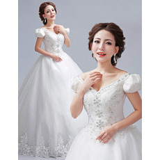 Discount V-Neck Short Sleeves A-Line Floor Length Wedding Dresses