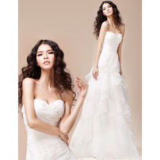 Tiered Skirt Organza Sweetheart Sweep Train A-Line Wedding Dresses