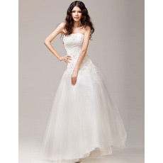 Sexy A-Line Strapless Floor Length Satin Organza Wedding Dresses