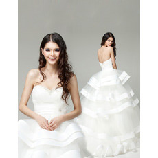Tiered Skirt Organza Sweetheart Floor Length Wedding Dresses for Spring