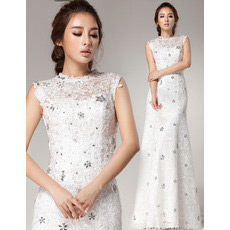 Inexpensive Vintage Lace Sheath Brush/ Sweep Train Wedding Dresses