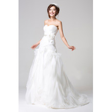 Affordable Organza Brush Train Sweetheart A-Line Wedding Dresses