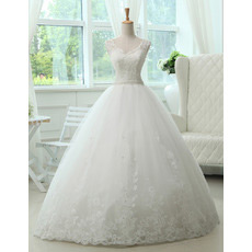 Custom Ball Gown Floor Length V-Neck Sleeveless Wedding Dresses