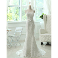 Vintage Mermaid/ Trumpet Lace Sleeveless Sweep Train Wedding Dresses