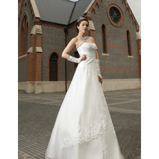 Custom Vintage A-Line Satin Organza Strapless Floor Length Wedding Dresses