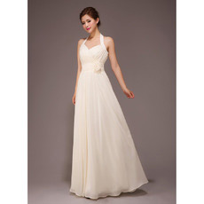 Halter Chiffon Floor Length A-Line Bridesmaid Dresses for Summer