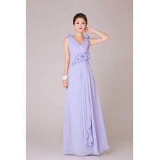 Affordable V-Neck Chiffon Floor Length A-Line Bridesmaid Dresses