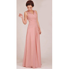 Sheath V-Neck Floor Length Chiffon Bridesmaid Dresses for Summer